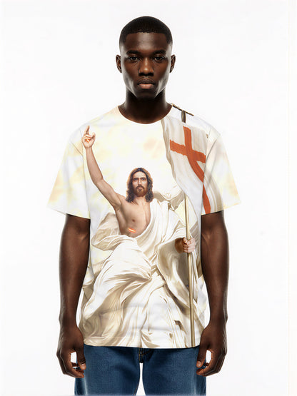 Jesus Christ 3D All Over Print T-Shirt for Men Women, Religious Flag Design, Unisex Christian Clothing
