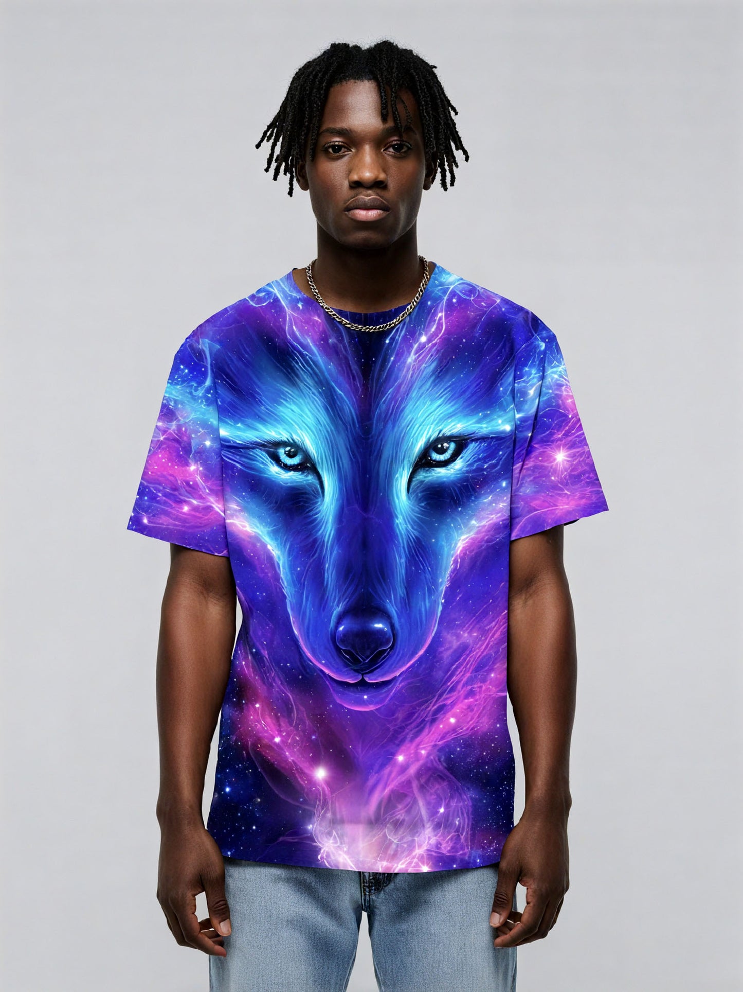 3D All Over Print Wolf Galaxy T-Shirt for Men Women Cosmic Space Style