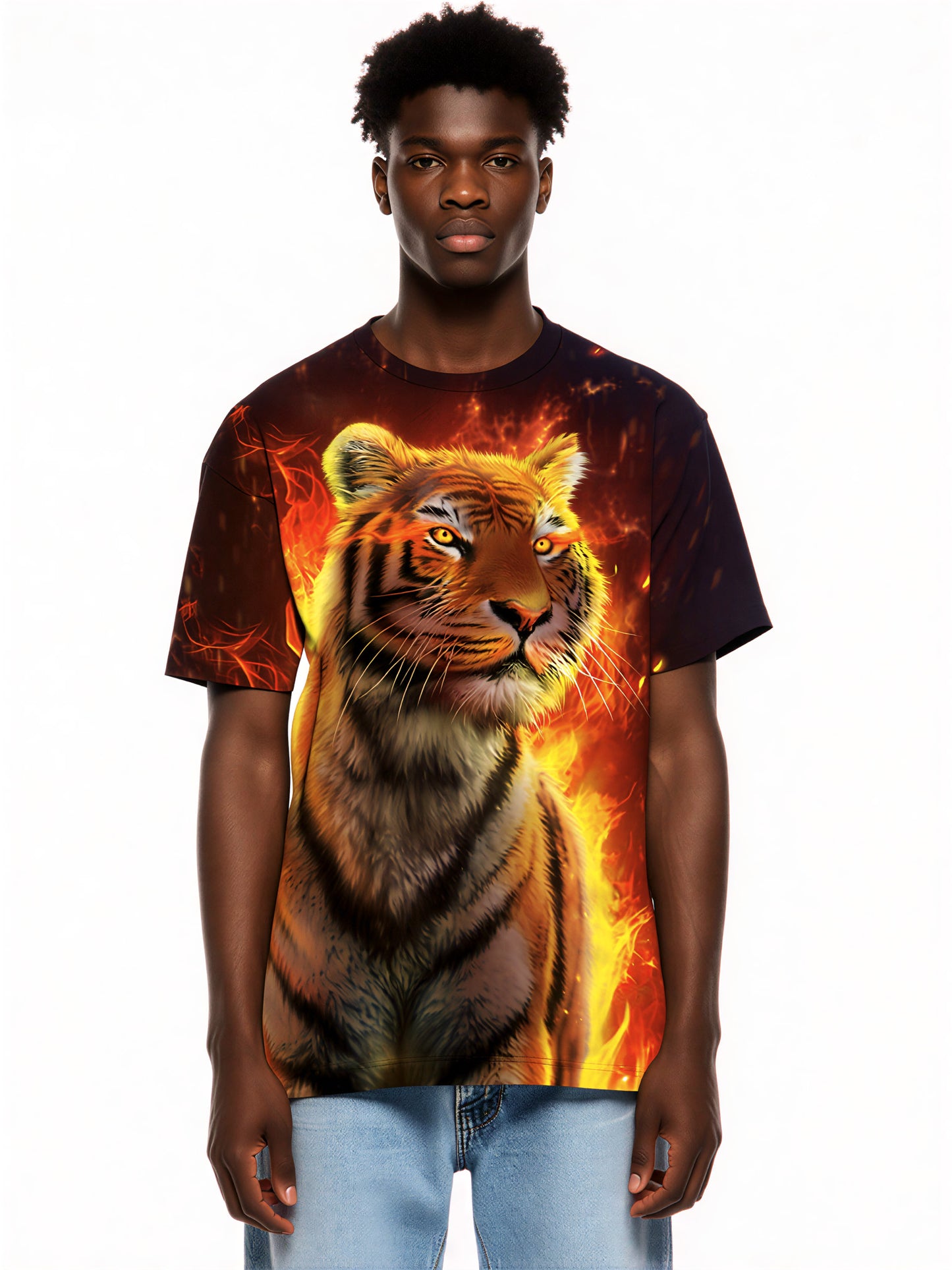 3D All Over Print Tiger in Flames T-Shirt for Men Women Streetwear Graphic Sweatshirt