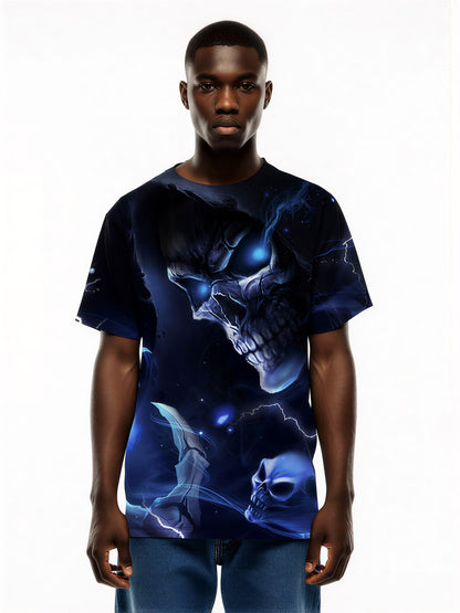 Blue Glow Skull 3D All Over Print T-Shirt Men Women Gothic Horror Style Sweatshirt