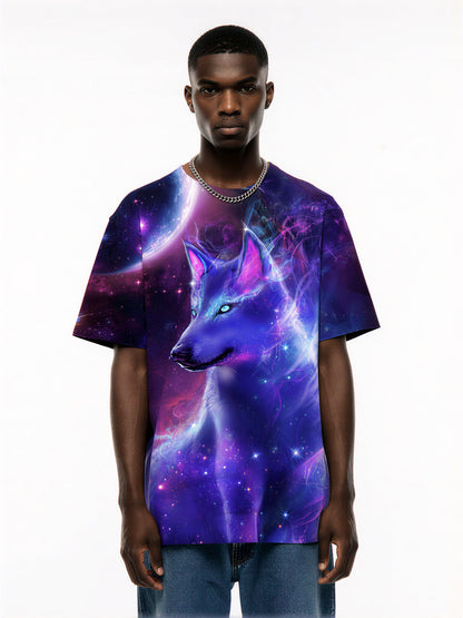 3D Galaxy Wolf All Over Print T-Shirt for Men Women