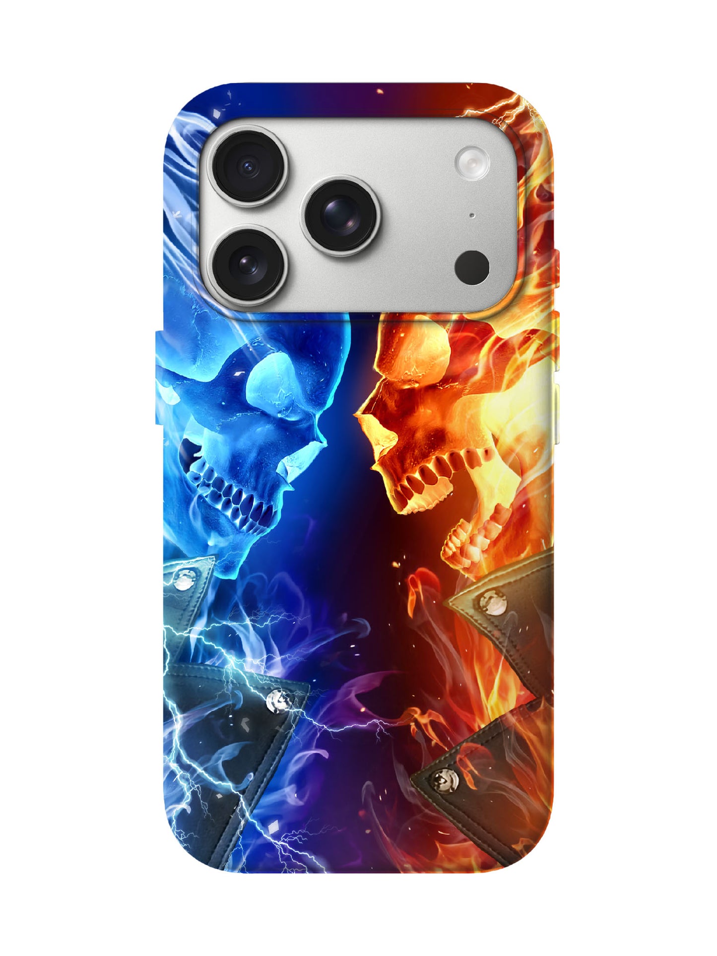Dual Skull Flame and Lightning Edgy Tough Phone Case