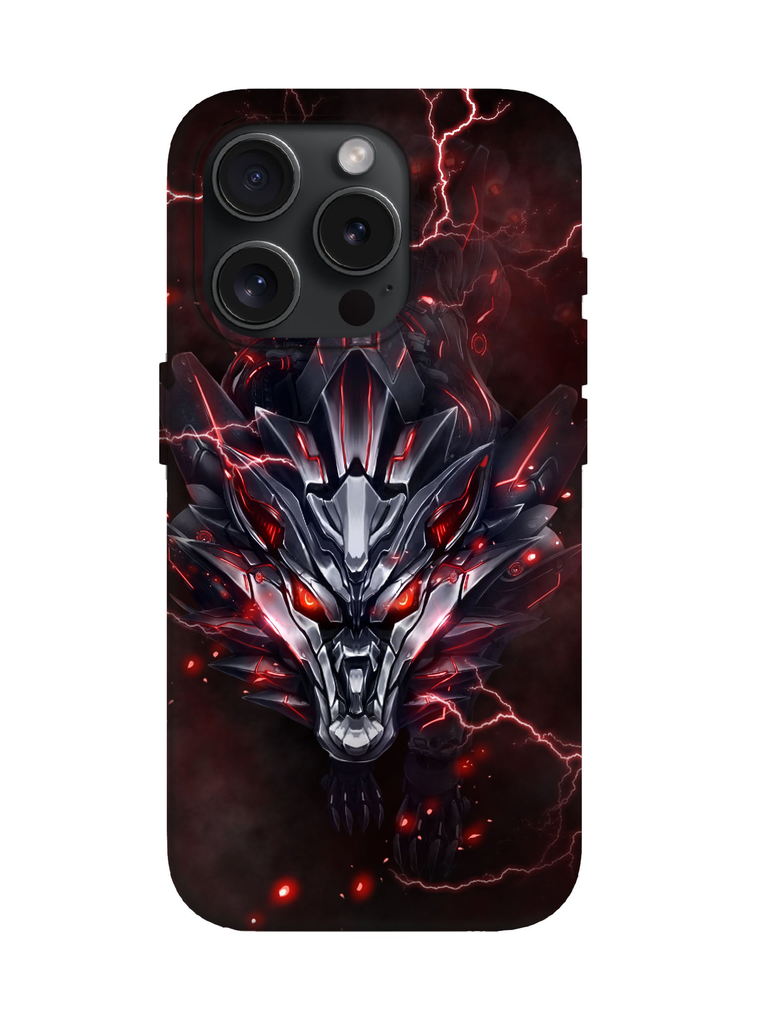 Cyberpunk Lightning Wolf Skull Edgy Tough Phone Case