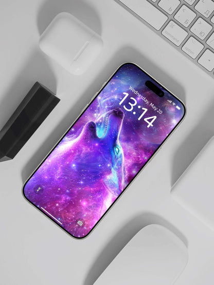 Howling Purple Nebula Wolf Digital Wallpaper