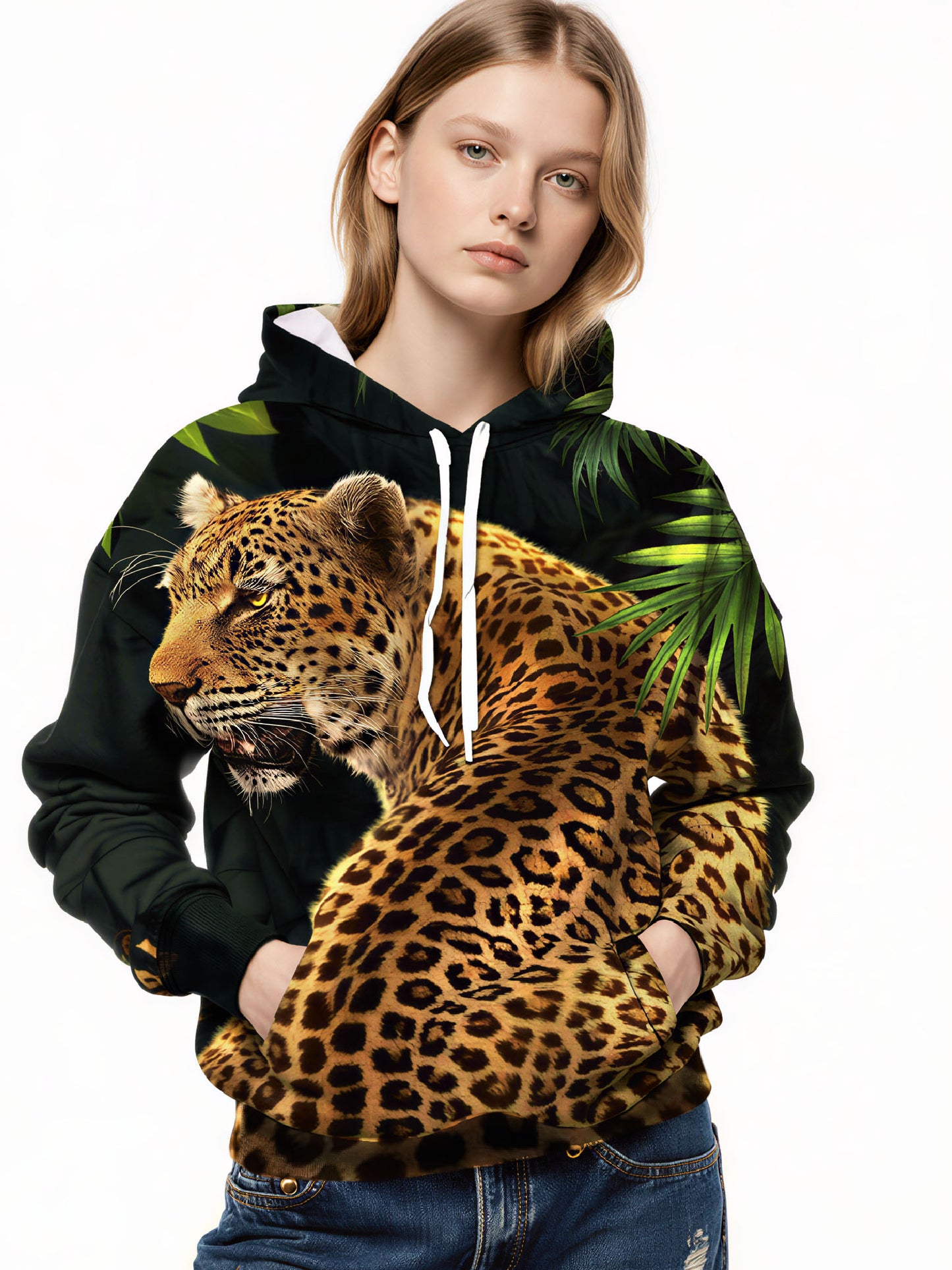Leopard 3D All Over Print Hoodie Unisex Jungle Animal Style Soft Cotton Blend