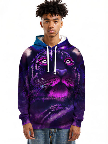 Galaxy Tiger 3D All Over Print Hoodie for Men Women, Cosmic Cat Art Pullover Sweatshirt