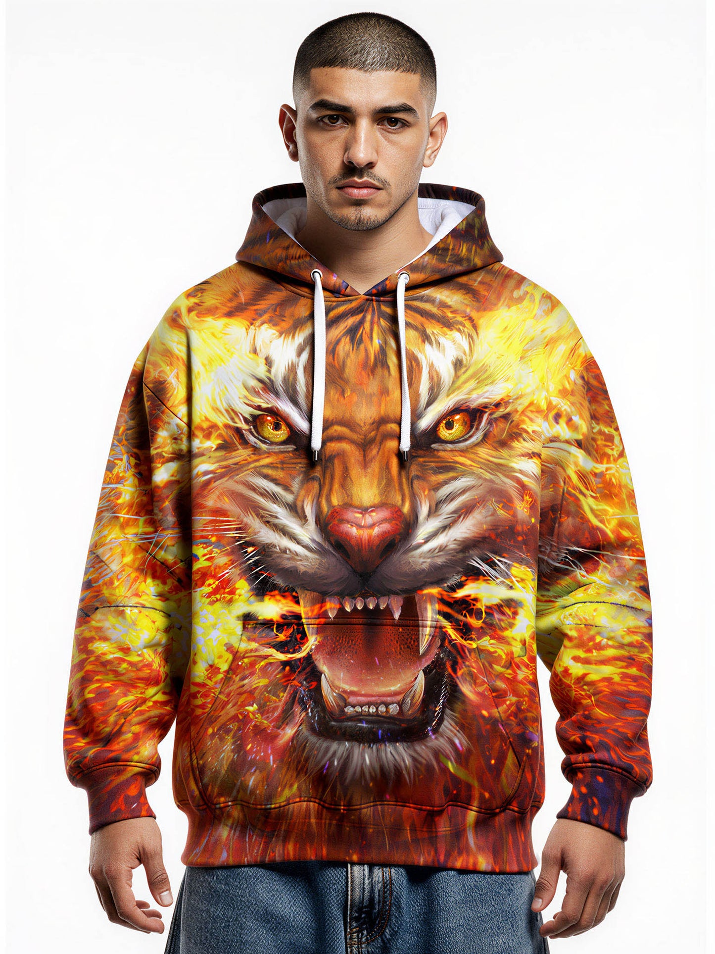 Men Women 3D All Over Print Fire Tiger Hoodie Sweatshirt