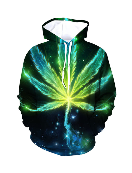 Neon Green Blue Flame Cannabis Leaf 3D Unisex Psychedelic Streetwear Hoodie