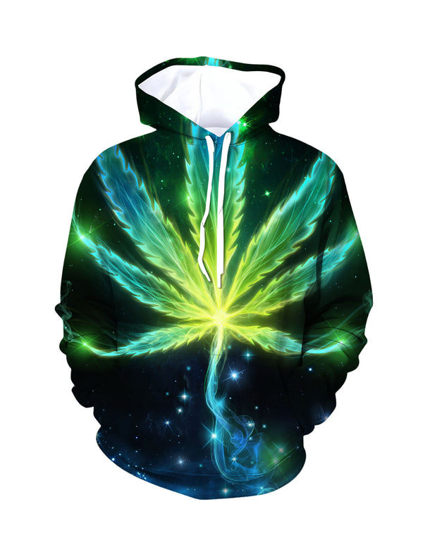 Neon Green Blue Flame Cannabis Leaf 3D Unisex Psychedelic Streetwear Hoodie