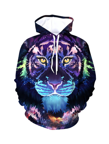 3D All Over Print Galaxy Tiger Hoodie for Men Women, Cosmic Space Animal Design Pullover Sweatshirt