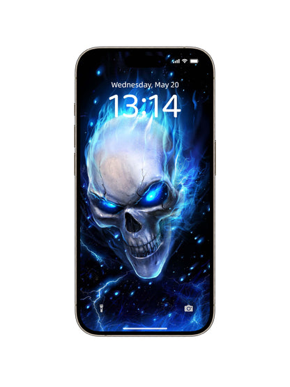 Side Face Blue Flame Skull Digital Wallpaper
