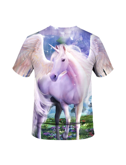 3D All Over Print Unicorn T-Shirt for Men Women Fantasy Winged Horse Graphic Pullover