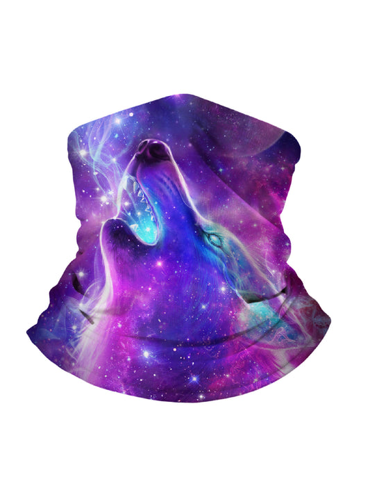 Neck Gaiter with 3D all over print galaxy nebula howling wolf design, Aesthetic style, unisex, soft stretchy, UV protection