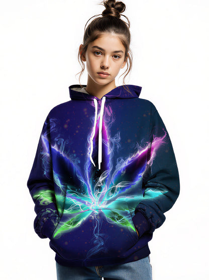 Neon Cannabis Leaf 3D All Over Print Hoodie Unisex Streetwear Cotton Blend