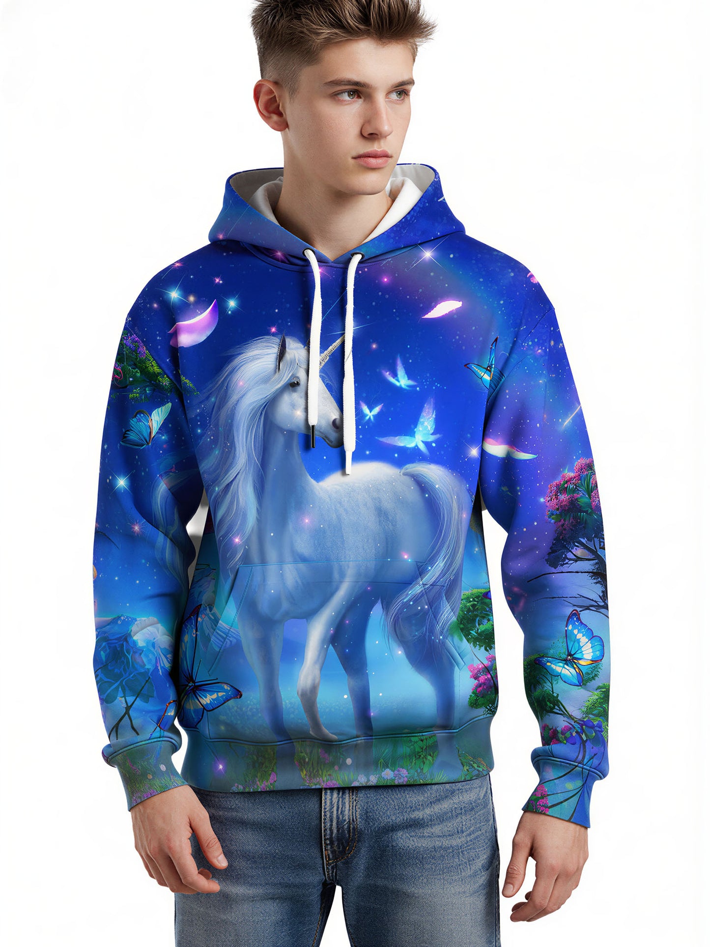 Unicorn 3D All Over Print Hoodie for Men Women, Fantasy Butterfly Galaxy Design