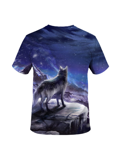 Wolf Mountain Night 3D All Over Print T-Shirt for Men Women Fantasy Art Style