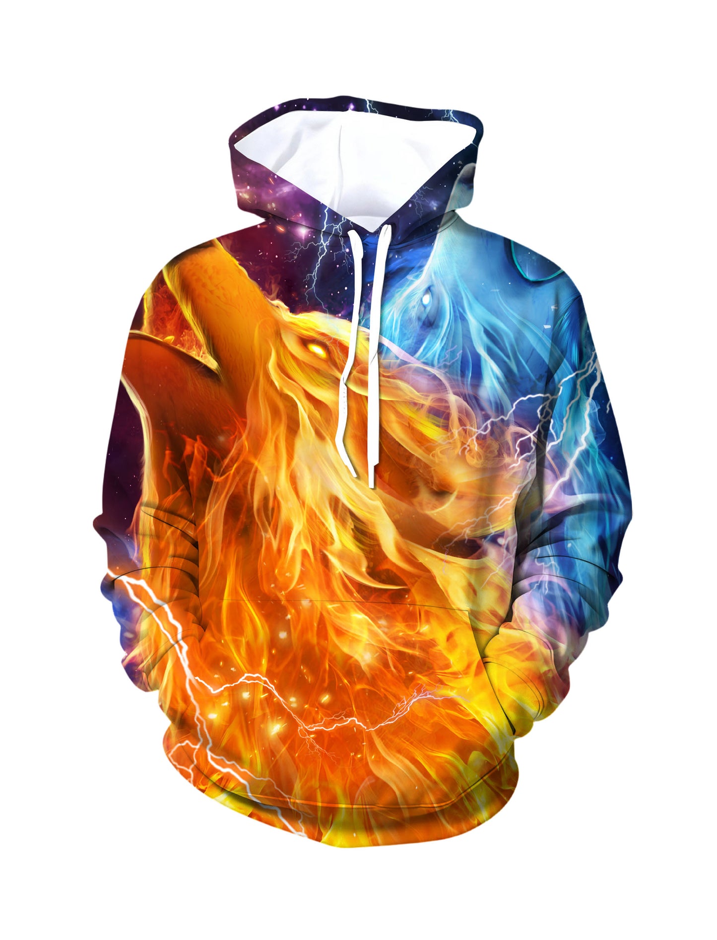 Unisex 3D All Over Print Hoodie Fire Wolf Galaxy Lightning Aesthetic Pullover