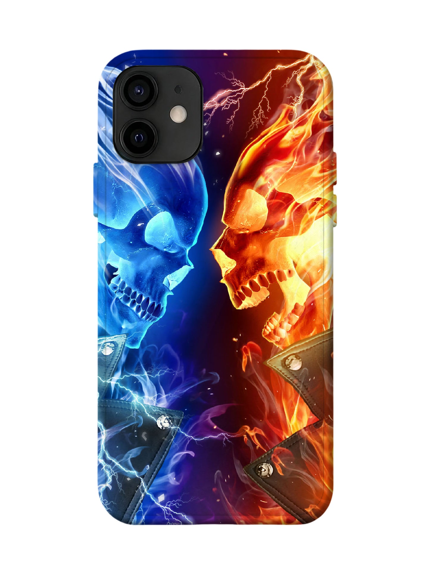 Dual Skull Flame and Lightning Edgy Tough Phone Case
