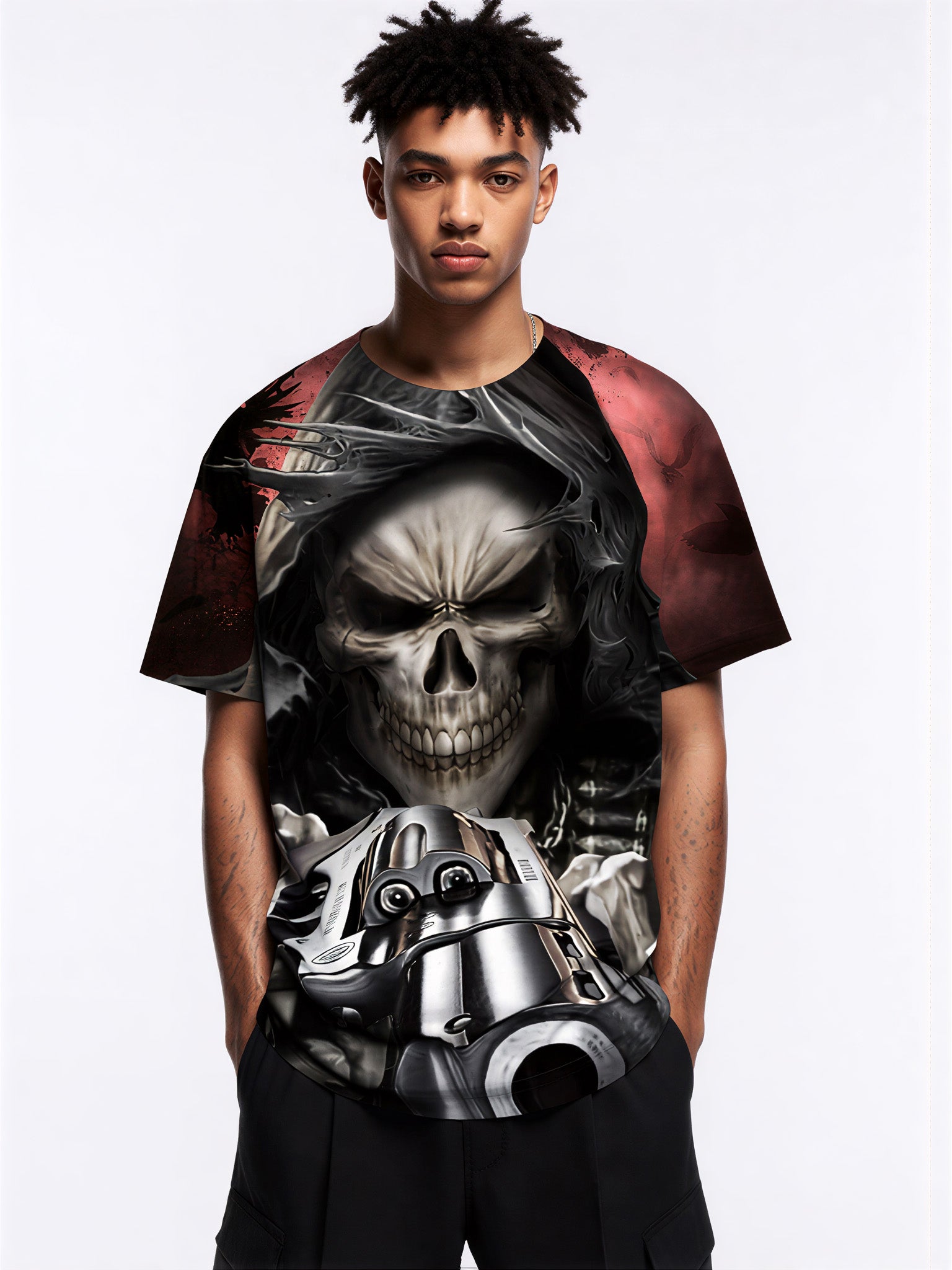 Men Women 3D All Over Print Skull Gun T-Shirt Gothic Streetwear Graphic Sweatshirt