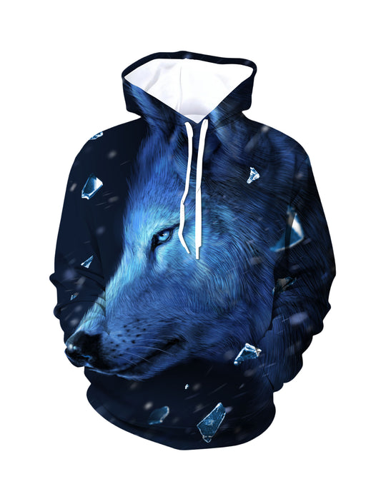 Hoodie 3D All Over Print Blue Wolf Face Snowflake Pattern Unisex Soft Comfortable Streetwear