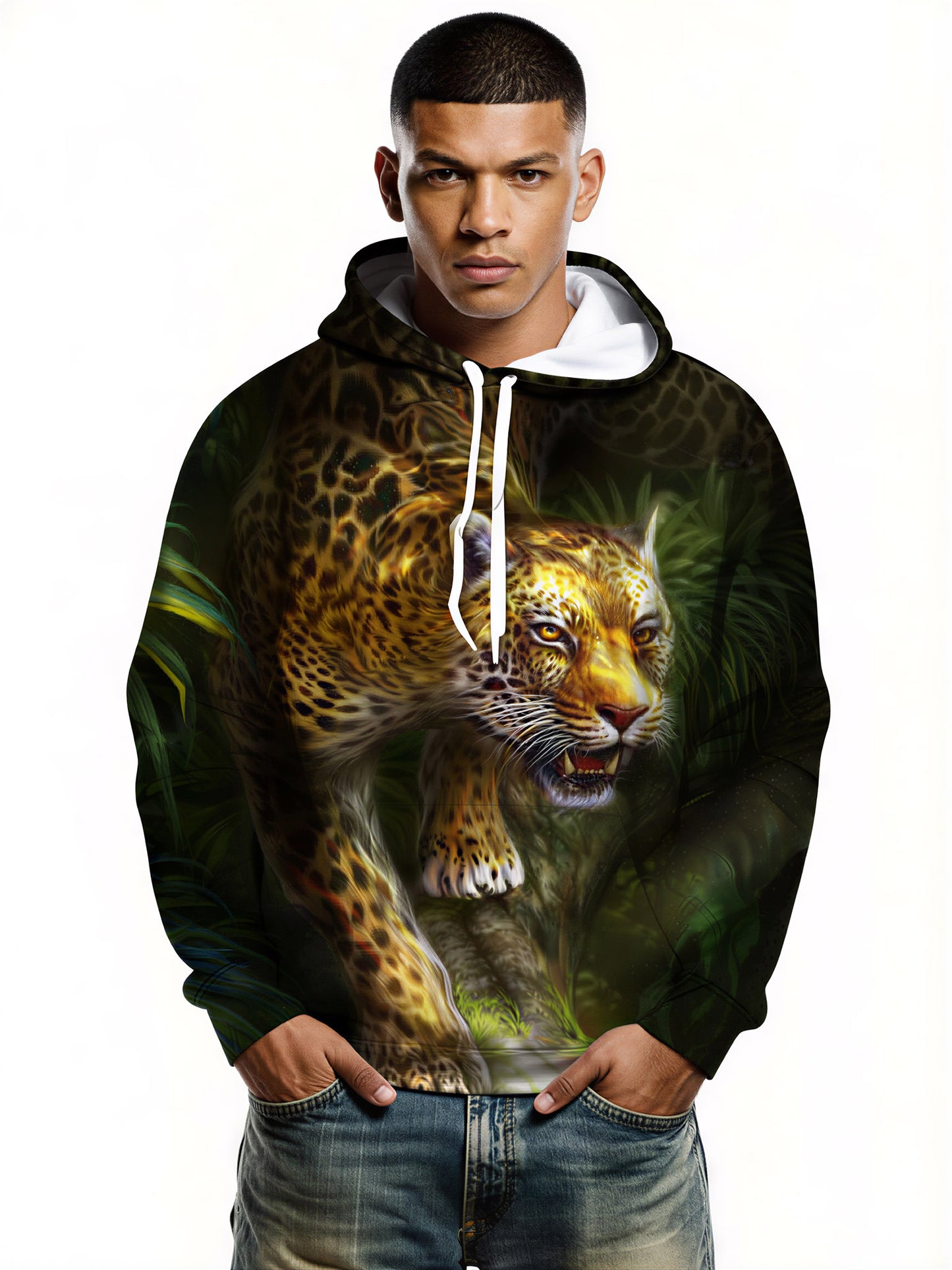 Leopard 3D All Over Print Hoodie for Men Women Jungle Animal Graphic Pullover Sweatshirt