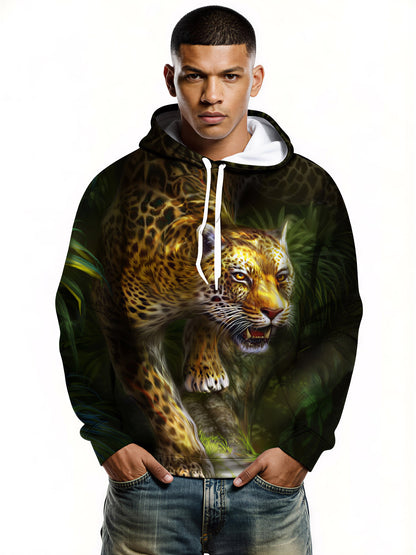 Leopard 3D All Over Print Hoodie for Men Women Jungle Animal Graphic Pullover Sweatshirt