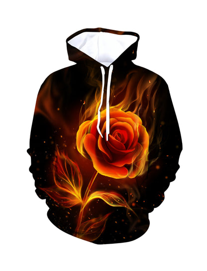 3D Flaming Rose All Over Print Hoodie for Men Women Sweatshirt