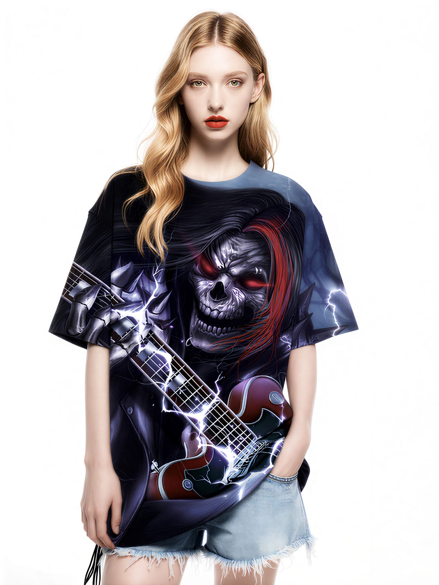 Men Women 3D All Over Print Skull Guitar Rock T-Shirt