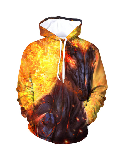 Unisex 3D All Over Print Hoodie Fire Horse Design Streetwear Cotton Blend Soft Comfortable