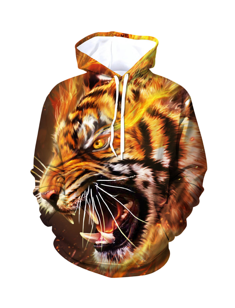 Blazing Tiger 3D Print Hoodie | Bold Flame Animal Graphic Streetwear