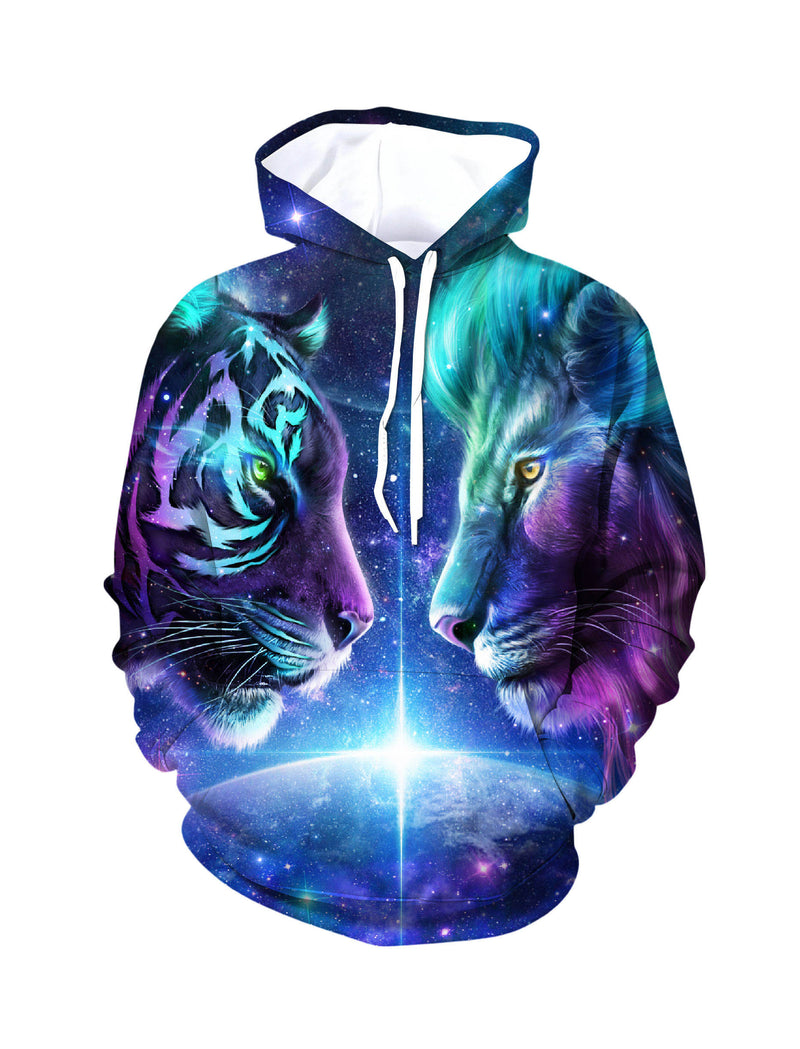 Unisex 3D All Over Print Hoodie Galaxy Tiger Lion Cosmic Aesthetic Pullover Soft Comfortable