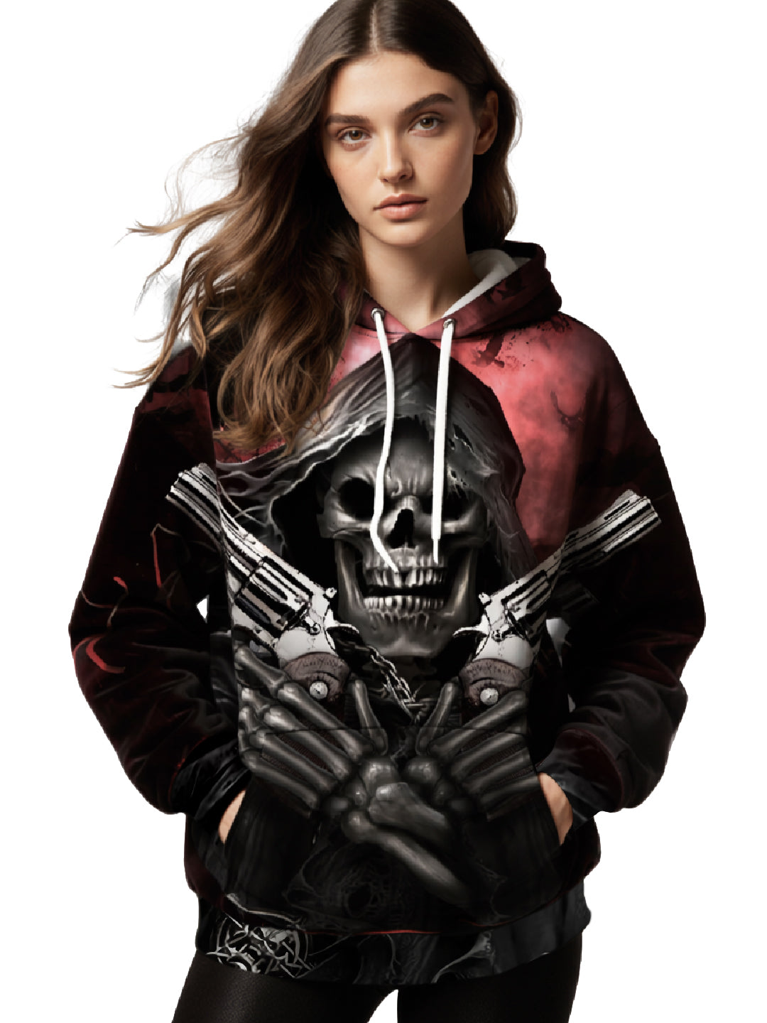 3D All Over Print Skull Double Guns Gothic Hoodie for Men Women Streetwear Edgy Dark Aesthetic