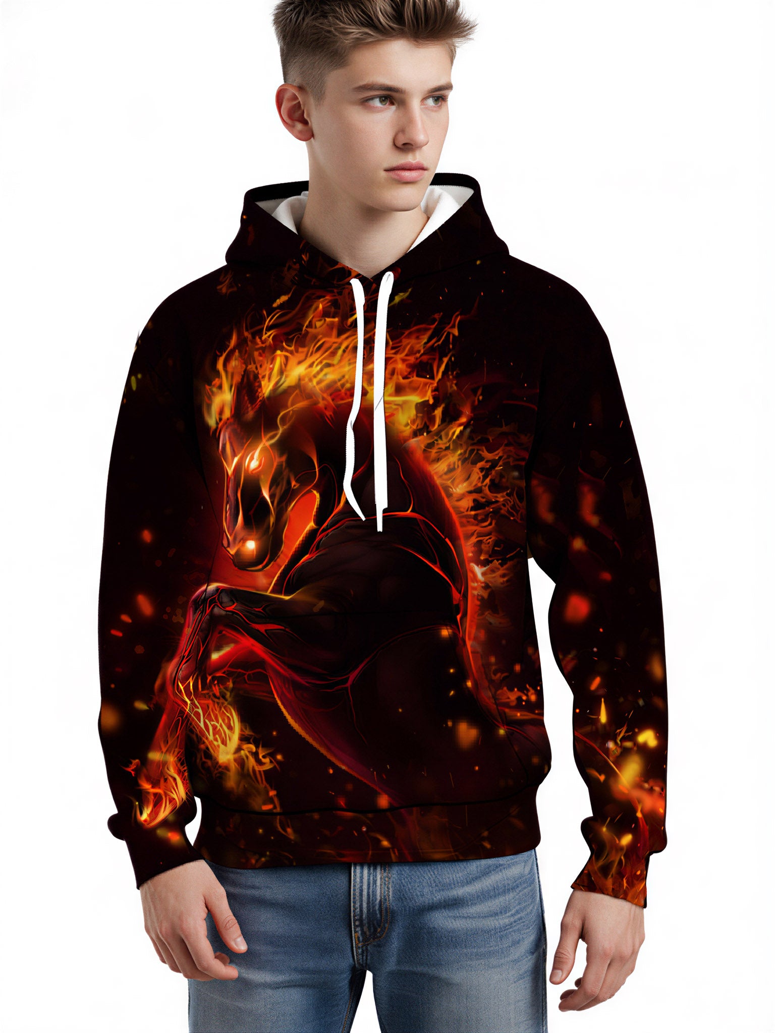Men Women 3D All Over Print Fire Horse Hoodie Sweatshirt Graphic Pullover