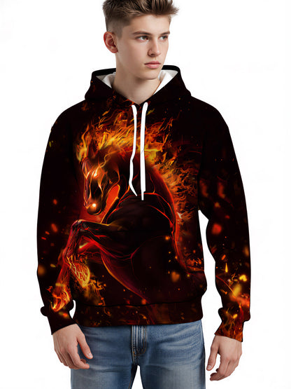 Men Women 3D All Over Print Fire Horse Hoodie Sweatshirt Graphic Pullover