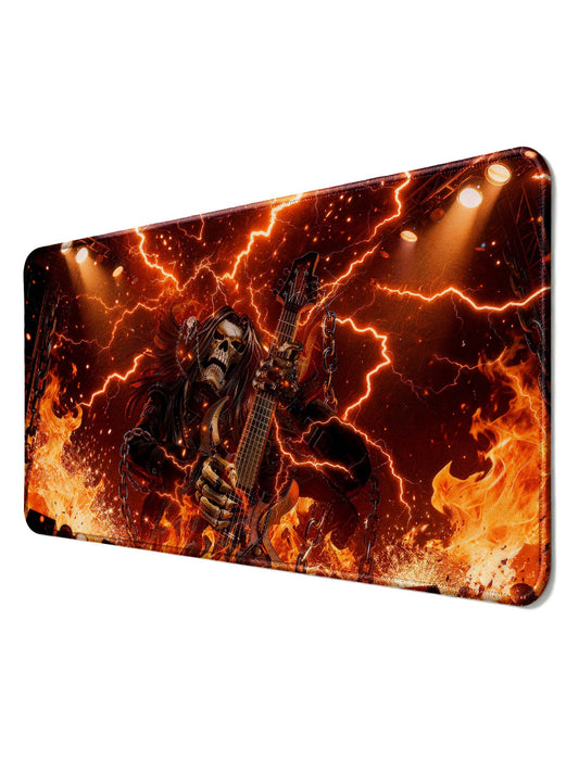 Heavy Metal Skull Guitarist Flame & Lightning Large Gaming Desk Mat