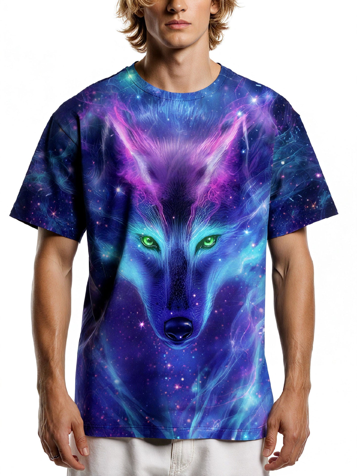 3D All Over Print Wolf Galaxy T-Shirt Cosmic Space Style for Men Women