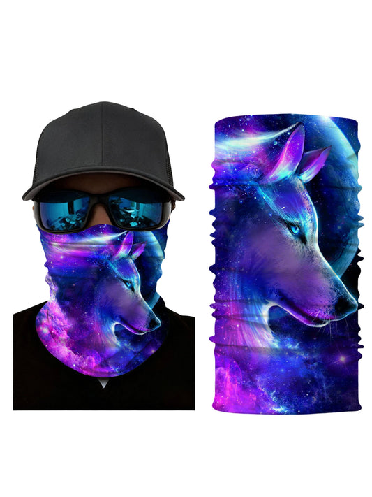Neck Gaiter with 3D All Over Print Galaxy Nebula Wolf Design, Aesthetic Y2K Style, Unisex Breathable Fabric for Outdoor & Streetwear