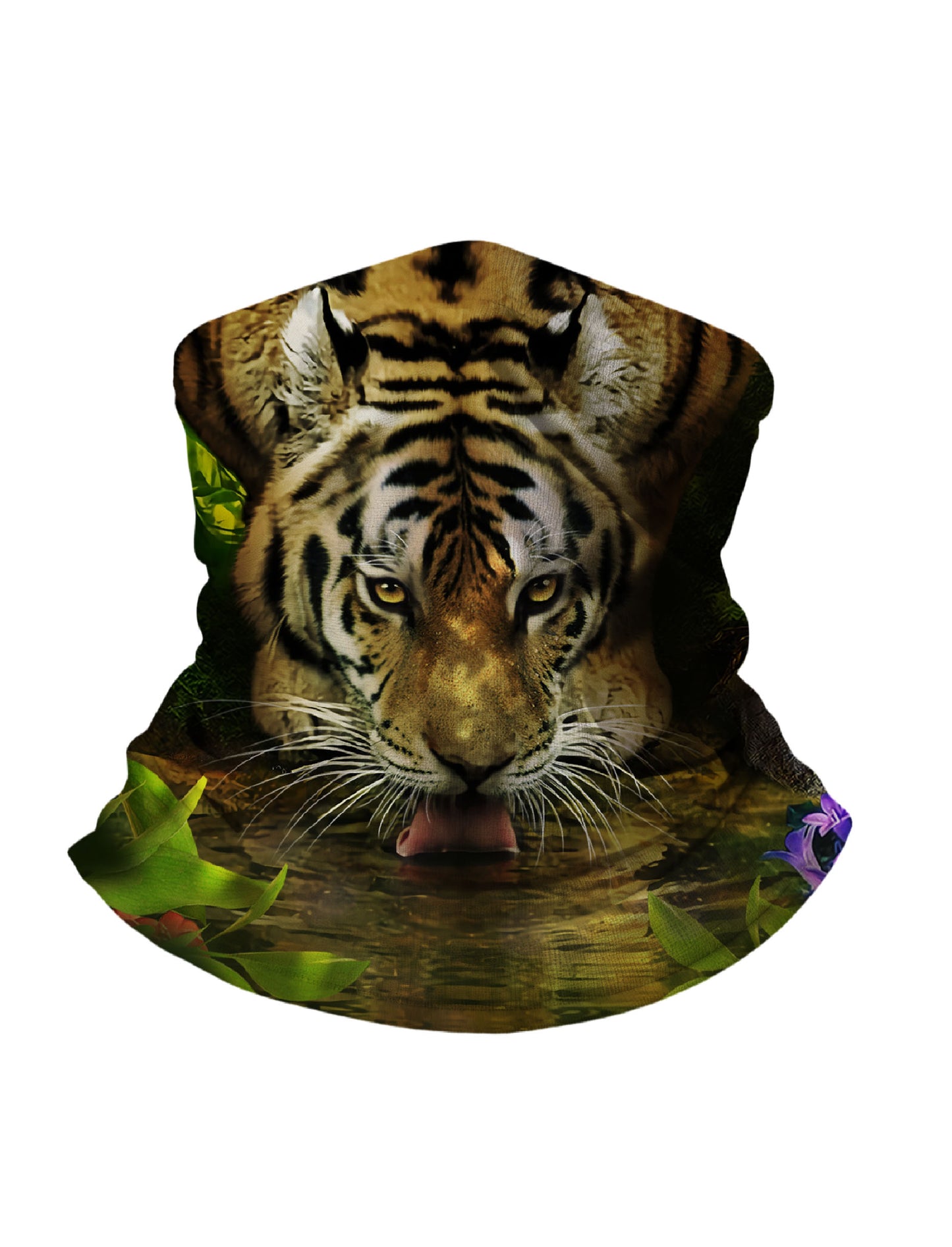 Ferocious Jungle Tiger Drinking Print Riding Neck Gaiter – Breathable UV Protection Face Mask for Motorcyclists & Outdoor Adventurers