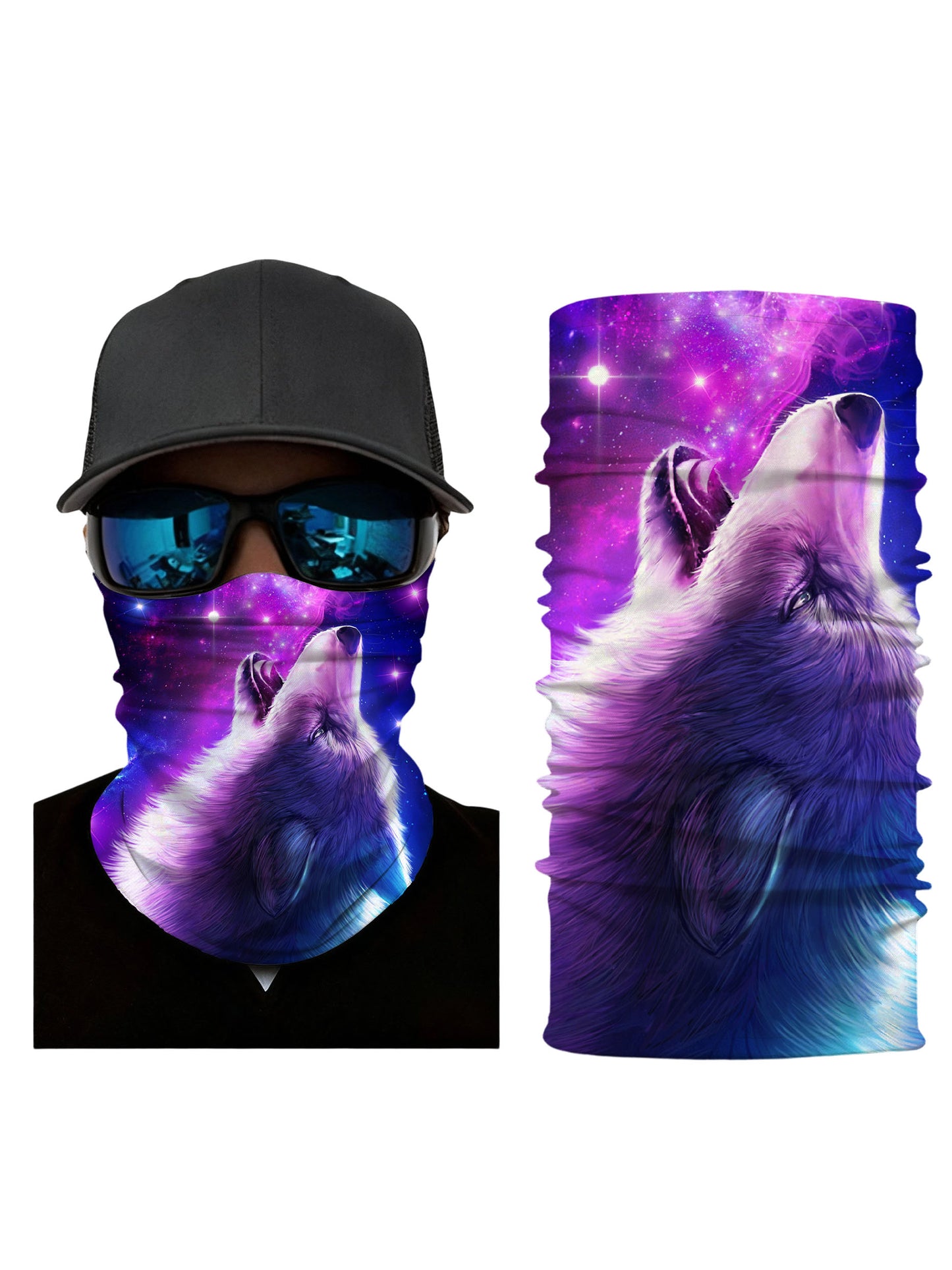 Unisex 3D Galaxy Howling Wolf Neck Gaiter – Cosmic Nature Aesthetic, Breathable for Outdoor Wear