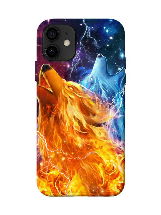 Flame and Lightning Wolf Cyberpunk Tough Phone Case