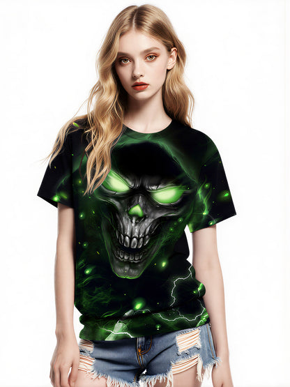 Men Women 3D All Over Print Skull Green Glow T-Shirt Graphic Sweatshirt
