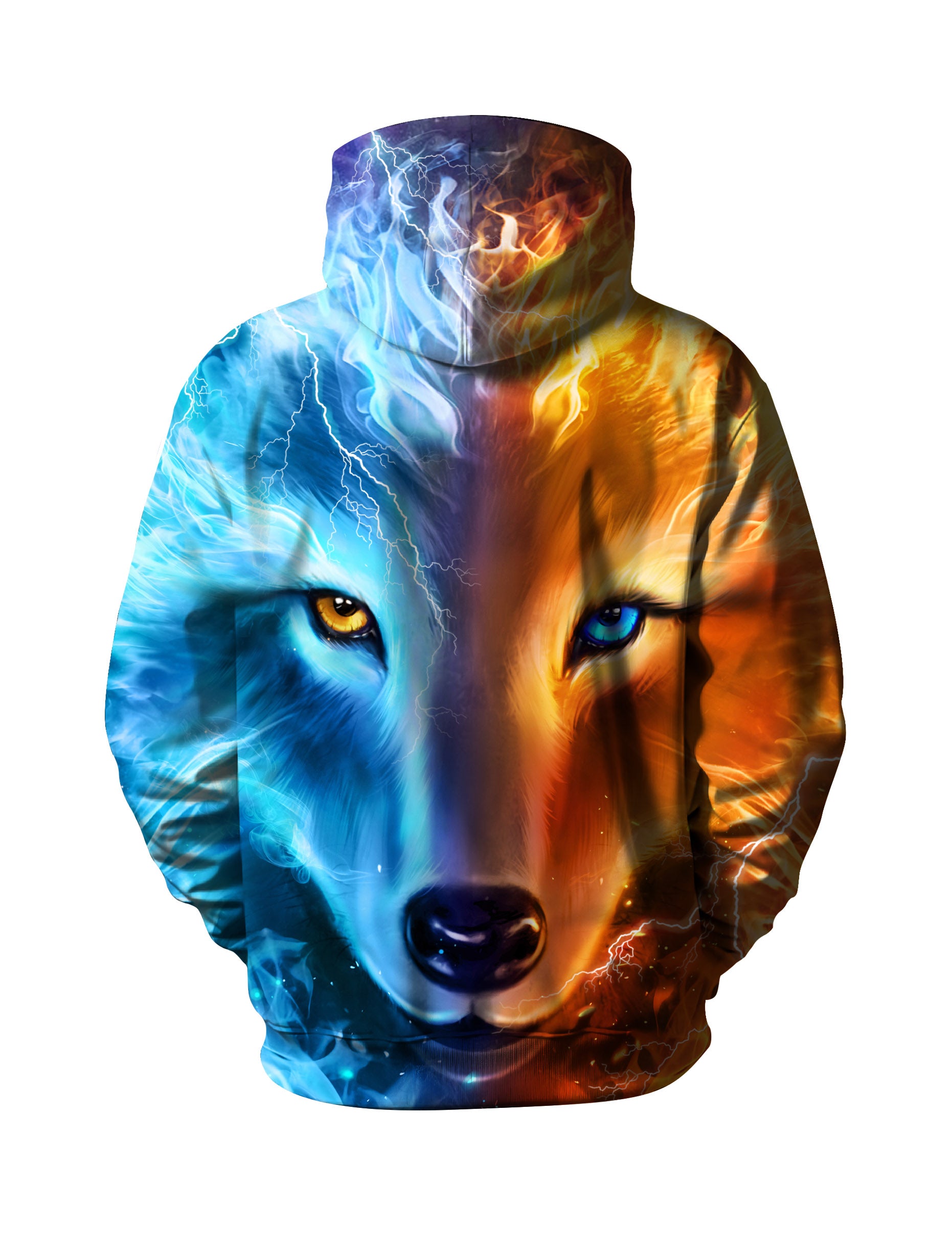 Unisex 3D All Over Print Hoodie Fire Ice Wolf Face Aesthetic Streetwear Soft Comfortable Cotton Blend