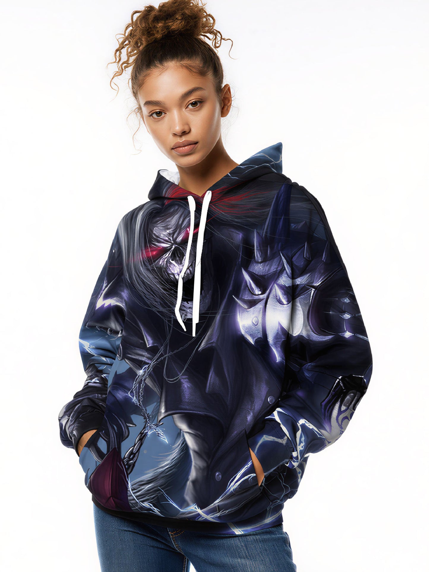 Dark Reaper Skeleton 3D Print Hoodie | Gothic Lightning Graphic Pullover