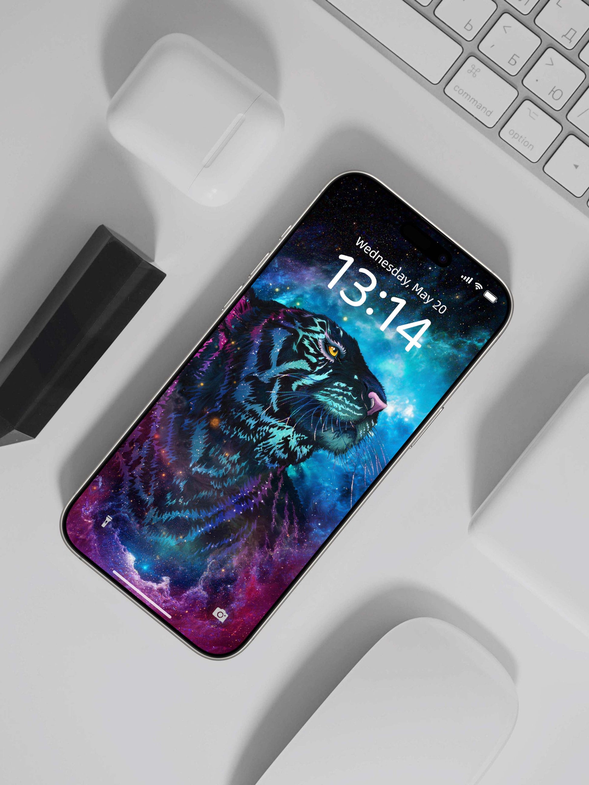 Blue Purple Galaxy Tiger Side Face Digital Wallpaper