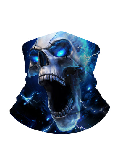 Electric Blue Lightning Graffiti Skull 3D Balaclava – Unisex Edgy Streetwear Full Face Mask