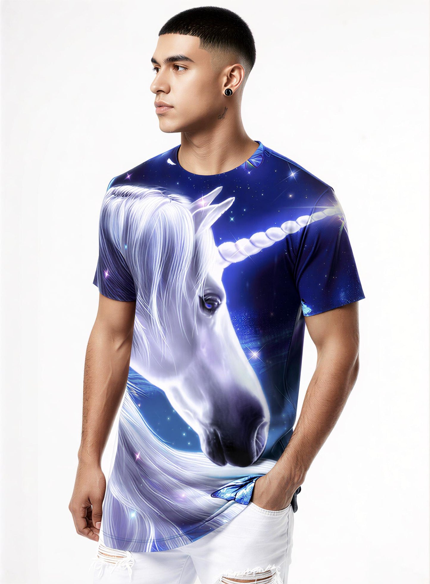 Unicorn 3D All Over Print T-Shirt for Men Women with Butterfly Galaxy Design