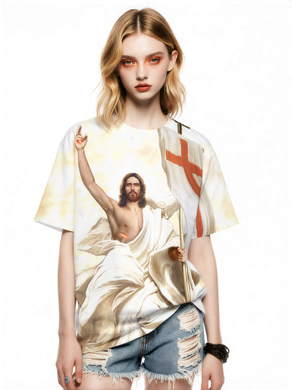 Jesus Christ 3D All Over Print T-Shirt for Men Women, Religious Flag Design, Unisex Christian Clothing