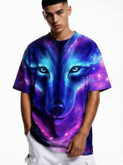 3D All Over Print Wolf Galaxy T-Shirt for Men Women Cosmic Space Style