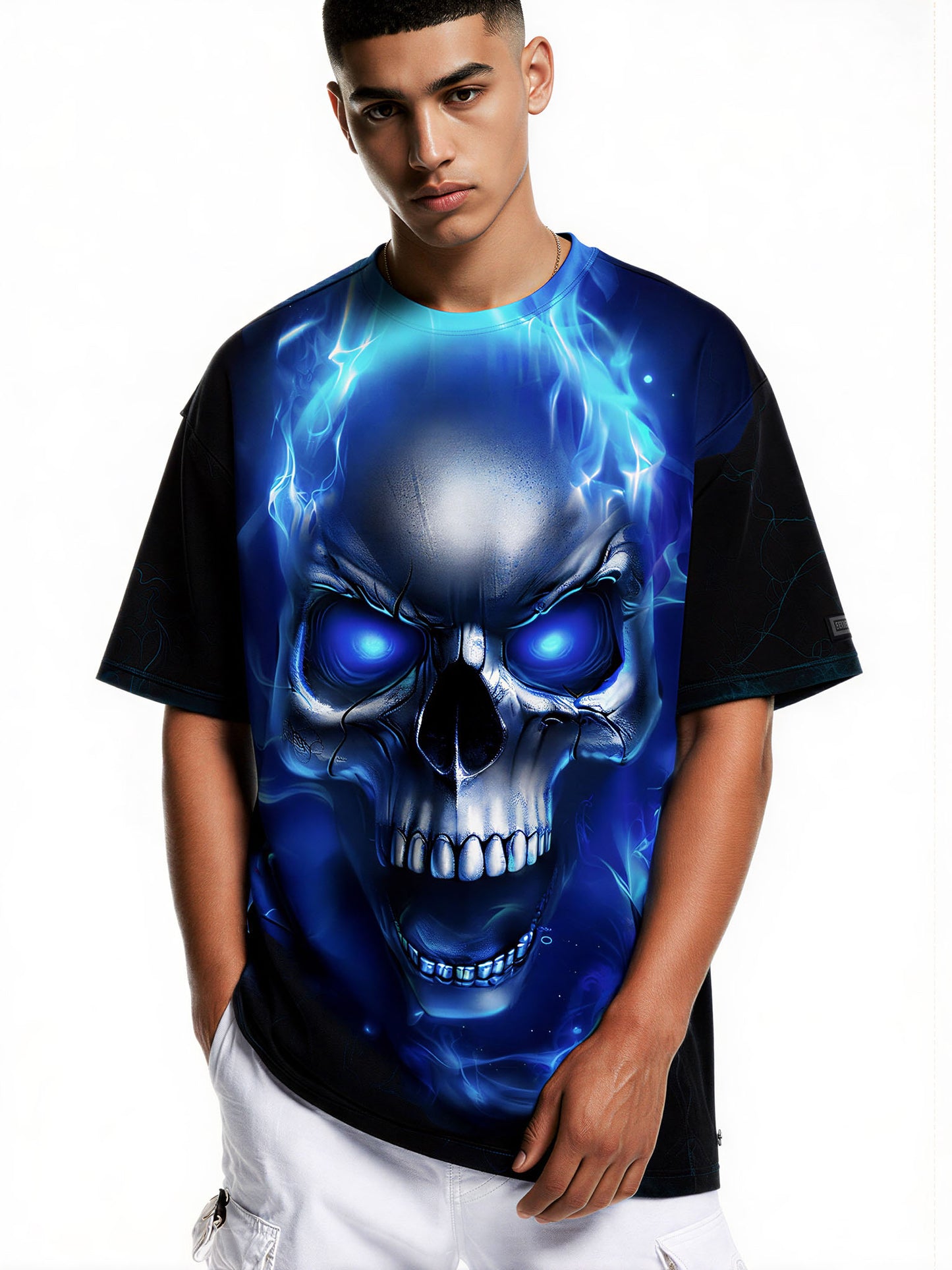 3D All Over Print Blue Flame Skull T-Shirt with Design for Men Women edgy streetwear