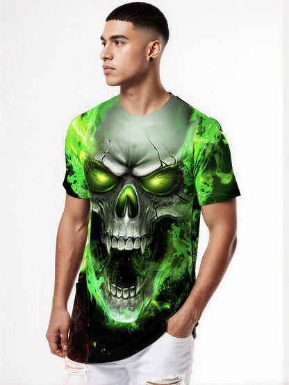 Men Women 3D All Over Print Skull Green Flame T-Shirt Graphic Sweatshirt